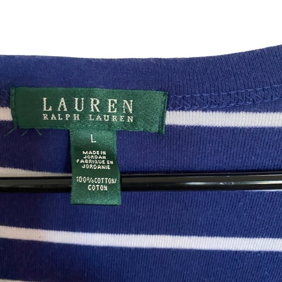 Vneck gold button detail LAUREN navy and white striped cardigan size large - Picture 5 of 6